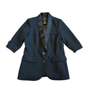 Smythe Black Wool Blend Silk Lapel Blazer Jacket 3/4 Sleeve Ruched Size 6 Womens